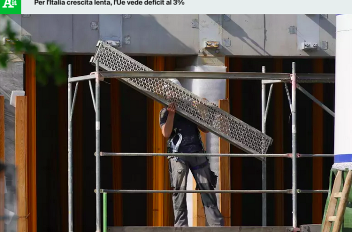 Crscita lenta per l'Italia, l'Ue vede il deficit al 3%